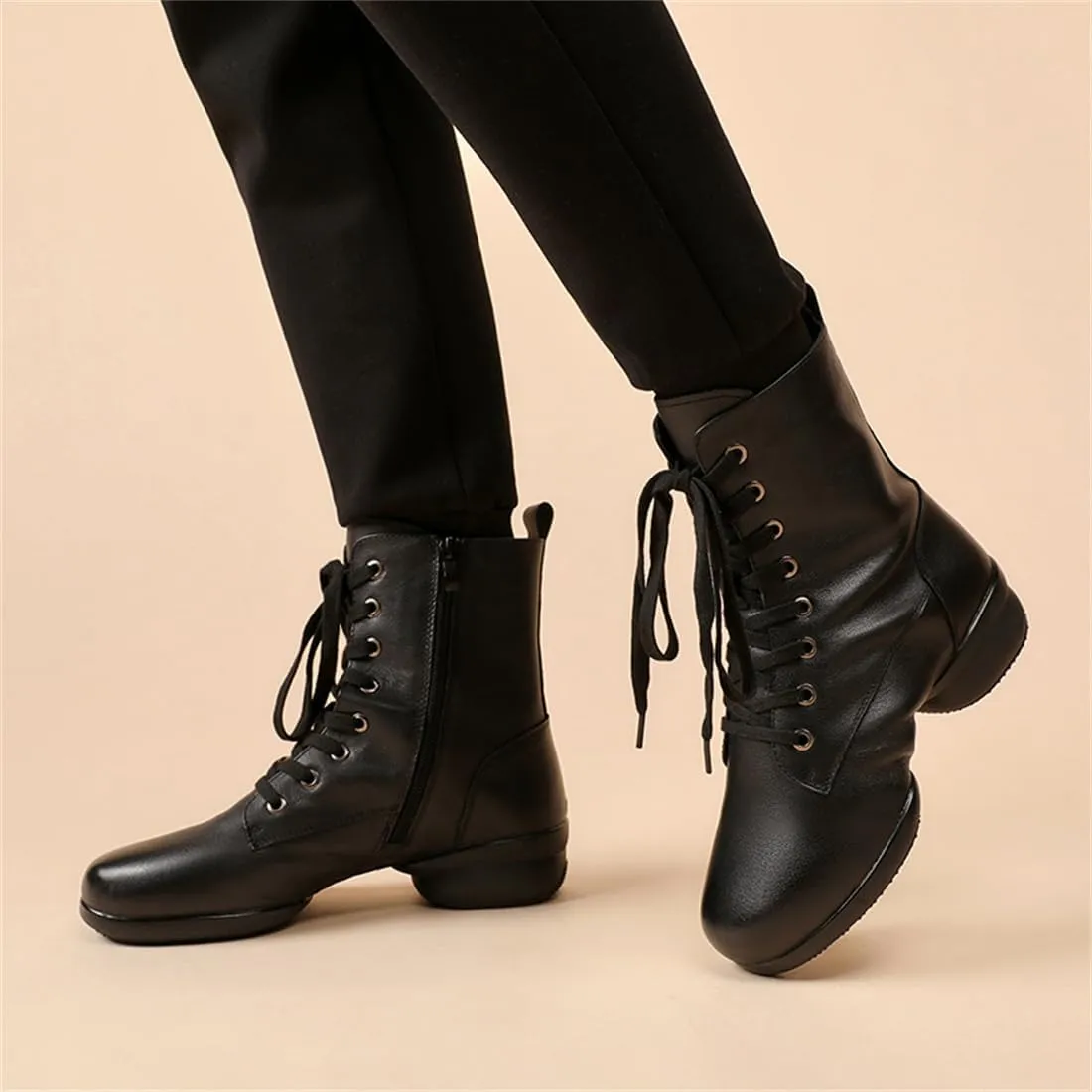 VEACAM Men's Dancing Boots, Leather Ballroom Dance Character Shoes for Male High Top Modern Salsa Latin Tango Shoes