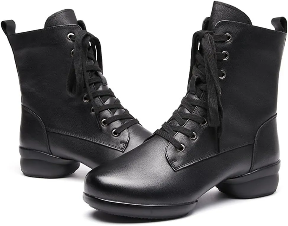VEACAM Men's Dancing Boots, Leather Ballroom Dance Character Shoes for Male High Top Modern Salsa Latin Tango Shoes