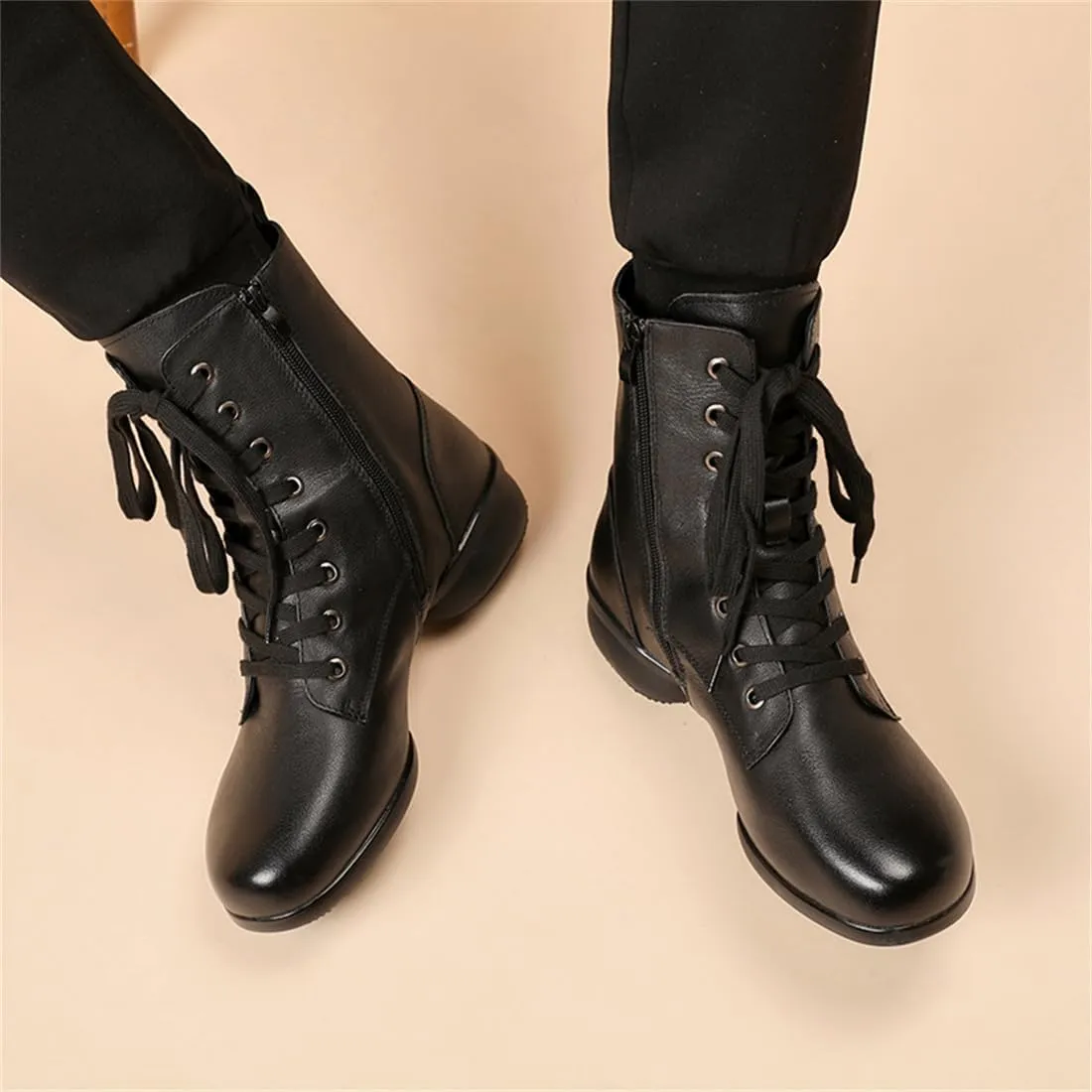 VEACAM Men's Dancing Boots, Leather Ballroom Dance Character Shoes for Male High Top Modern Salsa Latin Tango Shoes