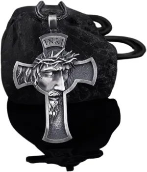 Vintage Crown of Thorns Jesus Cross Pendant Necklace for Men Engraving Jesus Designer 1Pcs (Color : Silver)