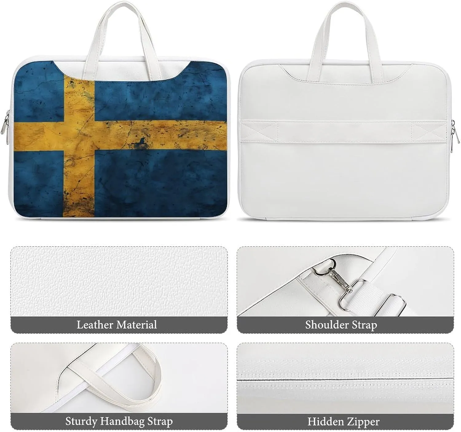 Vintage Sweden Flag Laptop Tote Bag Waterproof Computer Carrying Case Business Office Briefcase