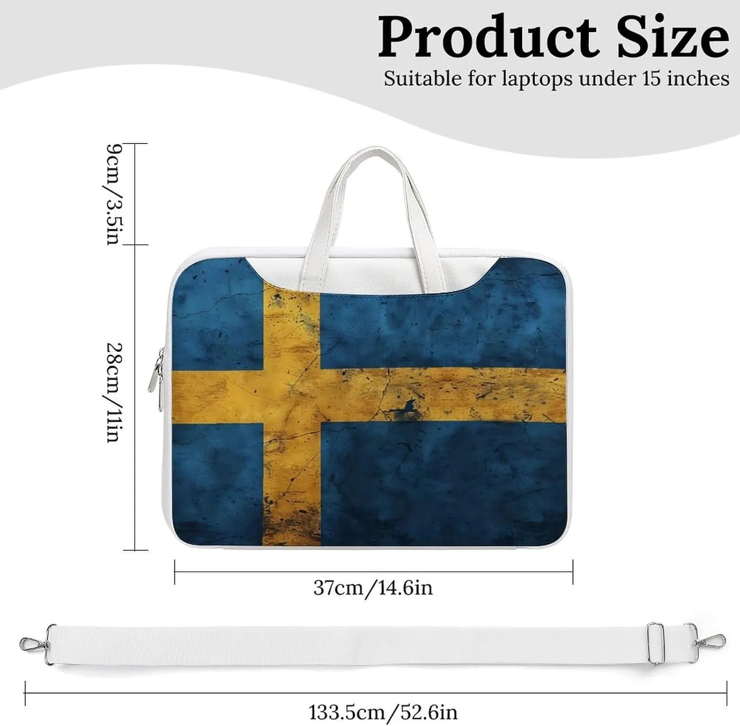 Vintage Sweden Flag Laptop Tote Bag Waterproof Computer Carrying Case Business Office Briefcase