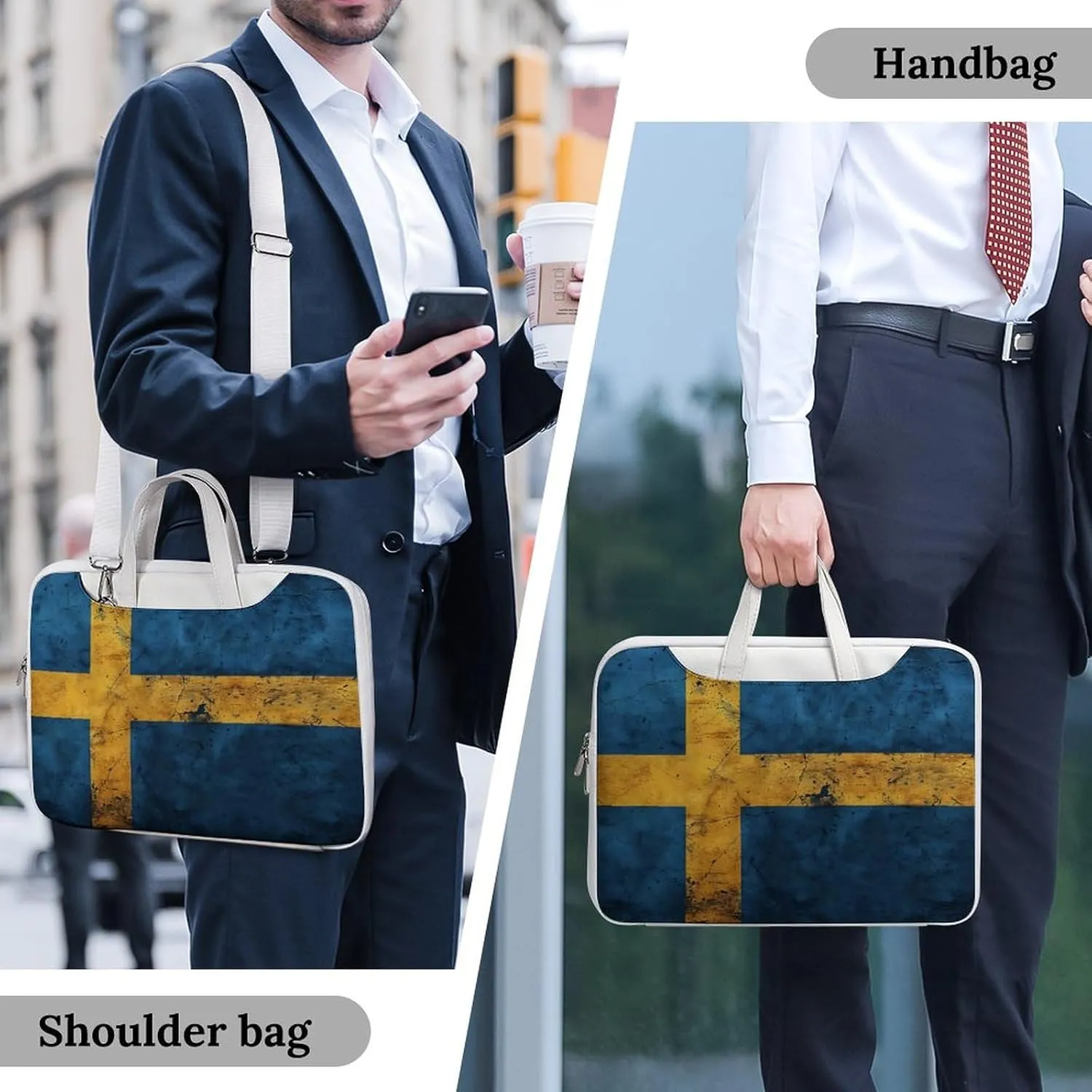 Vintage Sweden Flag Laptop Tote Bag Waterproof Computer Carrying Case Business Office Briefcase
