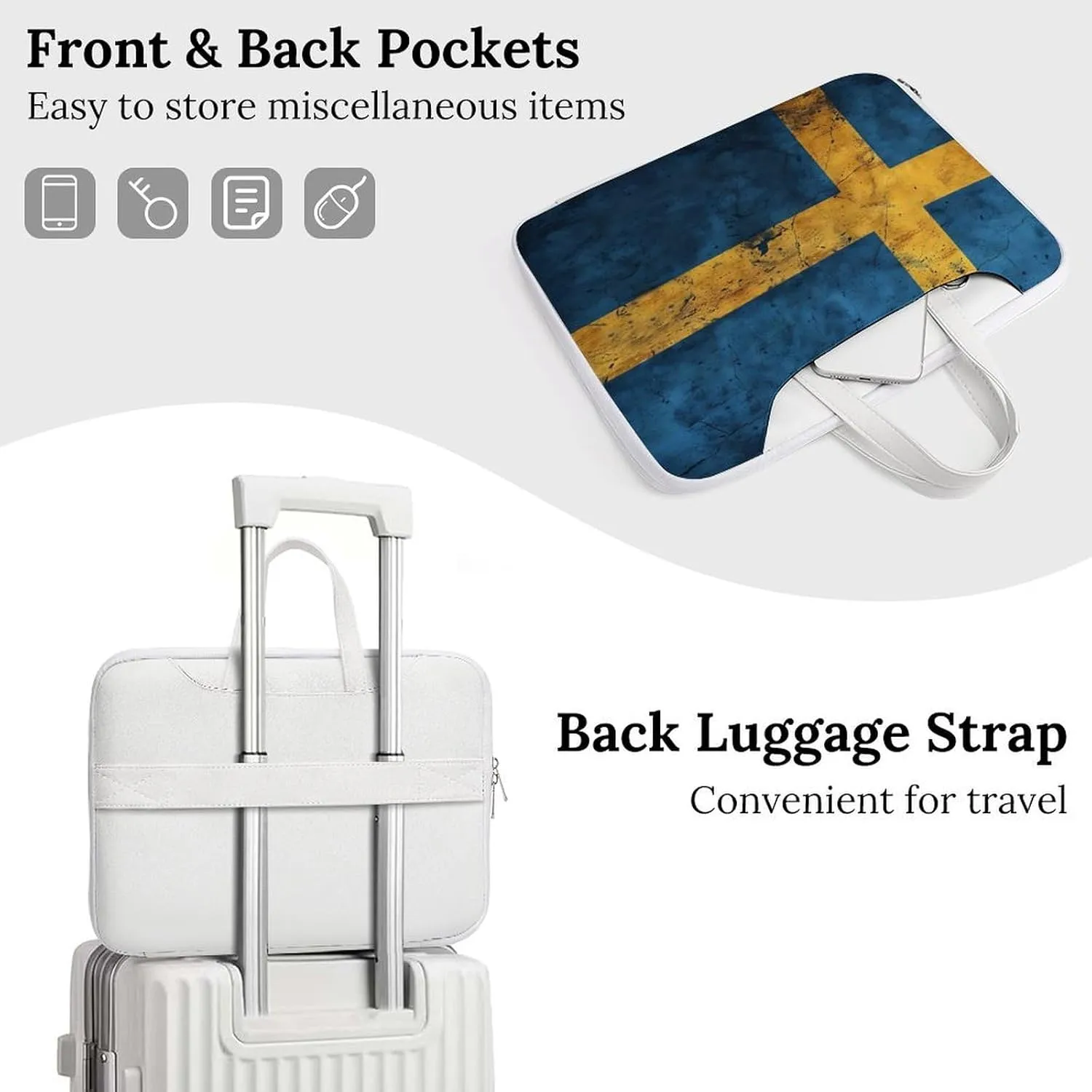 Vintage Sweden Flag Laptop Tote Bag Waterproof Computer Carrying Case Business Office Briefcase