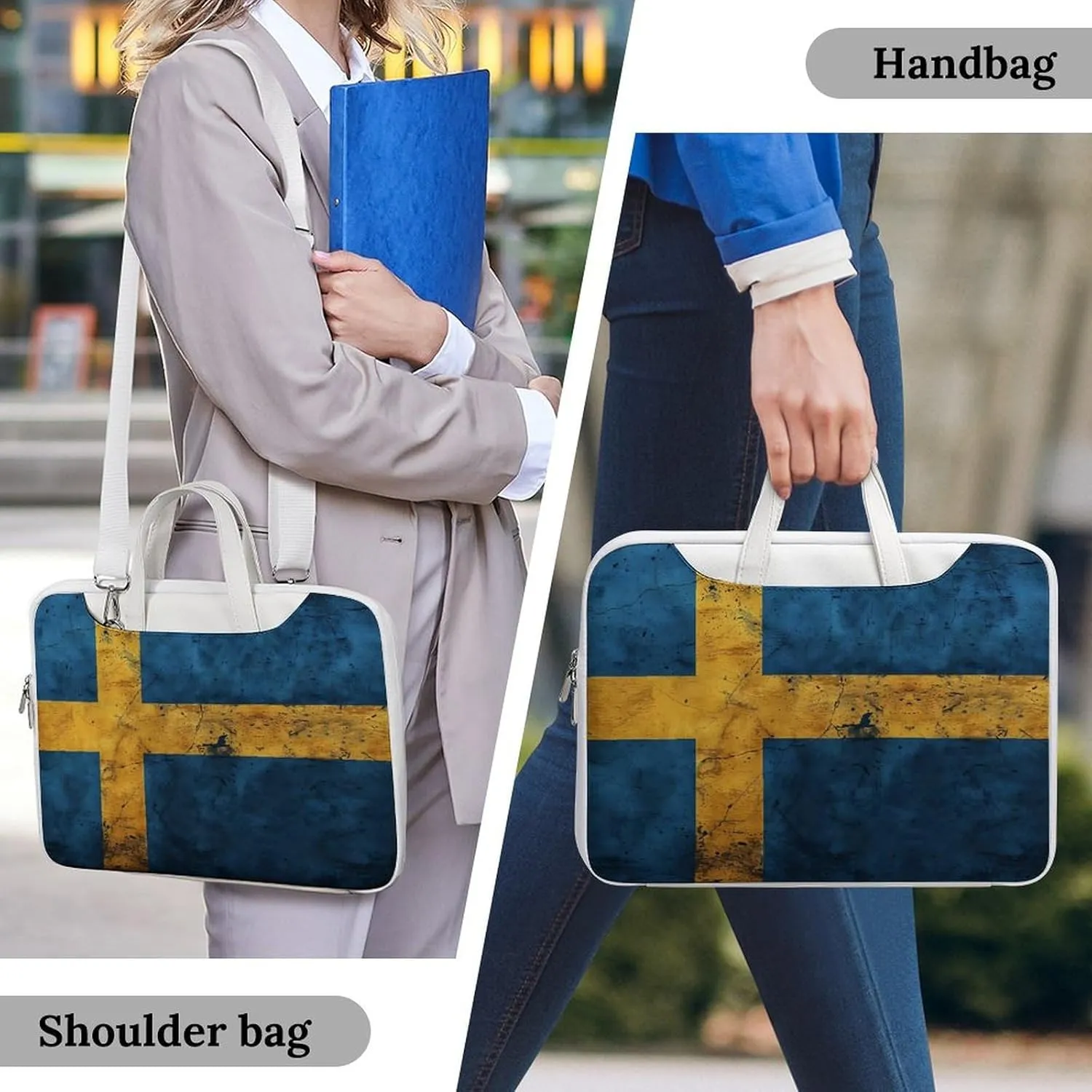 Vintage Sweden Flag Laptop Tote Bag Waterproof Computer Carrying Case Business Office Briefcase