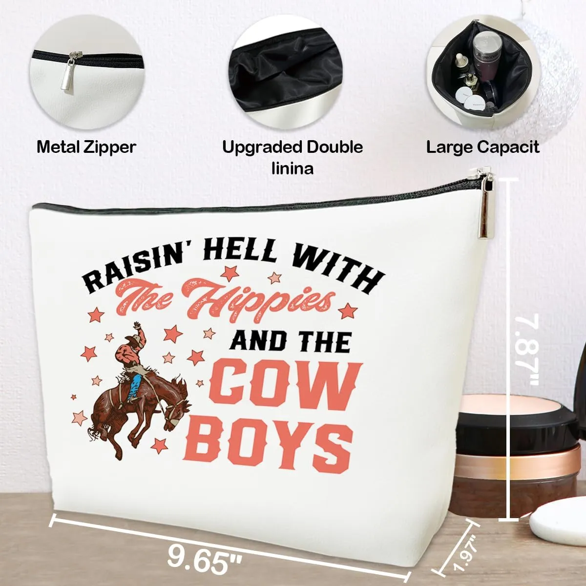 Vintage Western Makeup Bag, PU Leather Cosmetic Bag for Purse, Cowgirl Gifts, Country Girl Makeup Pouch
