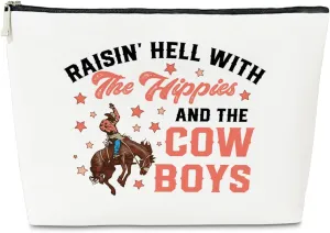 Vintage Western Makeup Bag, PU Leather Cosmetic Bag for Purse, Cowgirl Gifts, Country Girl Makeup Pouch