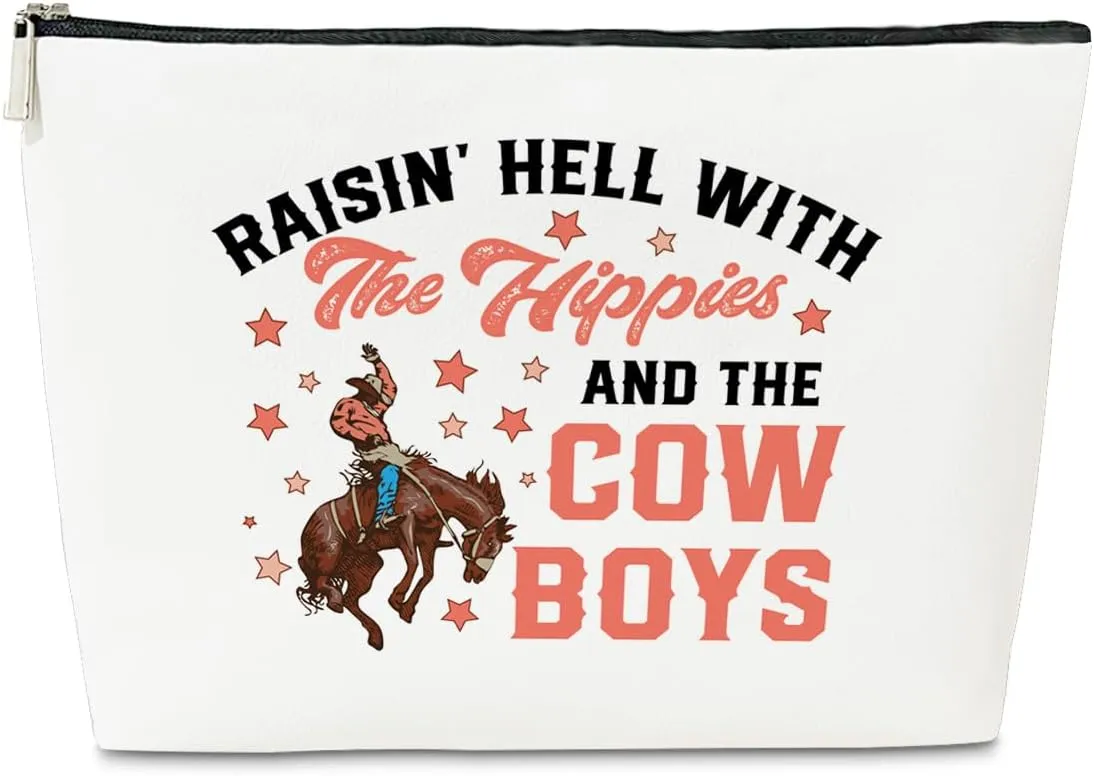 Vintage Western Makeup Bag, PU Leather Cosmetic Bag for Purse, Cowgirl Gifts, Country Girl Makeup Pouch