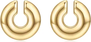 VQYSKO 2 PCS Ear Cuffs Earrings For Women | Non Piercing 14K Real Gold Cuff Clip On Cartilage Hoop Earring | Hollow Lightweight Earrings Trendy Thick Gold Jewelry