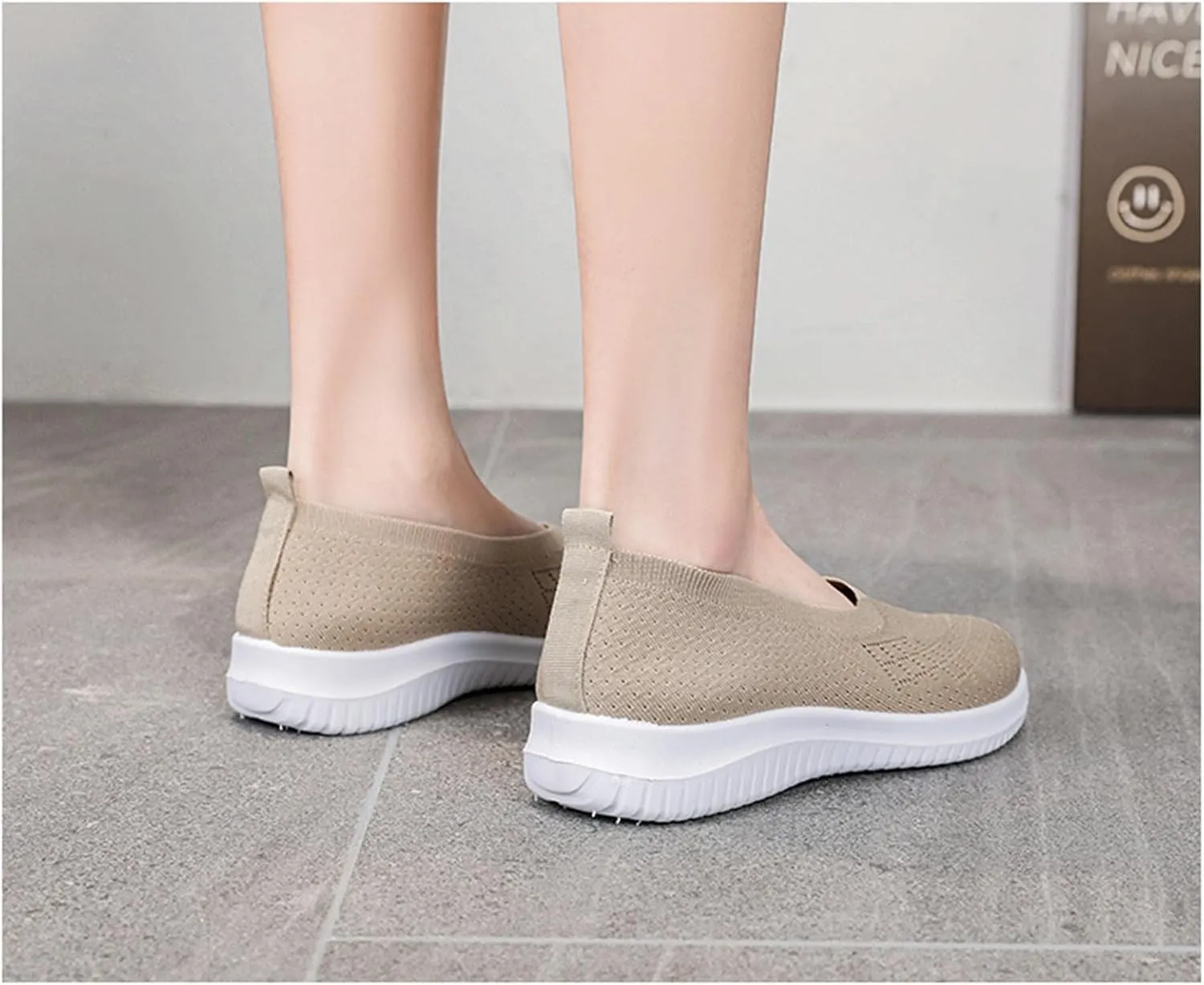 Walking Sneakers for Women Casual Breathable Mesh Flats Shoes Summer Lightweight Slip On Walking Shoes Solid Color Arch Support Wide Width Shoes Fit Go Walk Comfortable Hollow Low Top Shoes