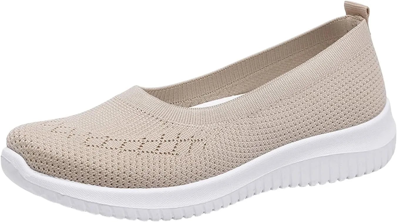 Walking Sneakers for Women Casual Breathable Mesh Flats Shoes Summer Lightweight Slip On Walking Shoes Solid Color Arch Support Wide Width Shoes Fit Go Walk Comfortable Hollow Low Top Shoes