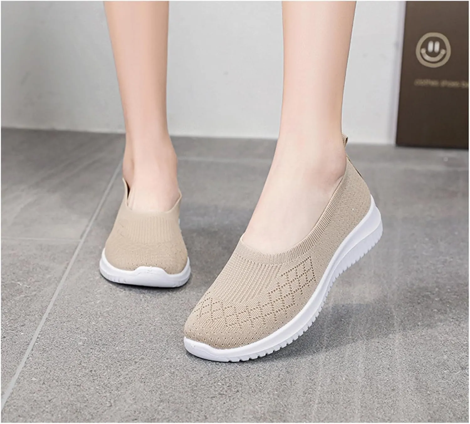 Walking Sneakers for Women Casual Breathable Mesh Flats Shoes Summer Lightweight Slip On Walking Shoes Solid Color Arch Support Wide Width Shoes Fit Go Walk Comfortable Hollow Low Top Shoes