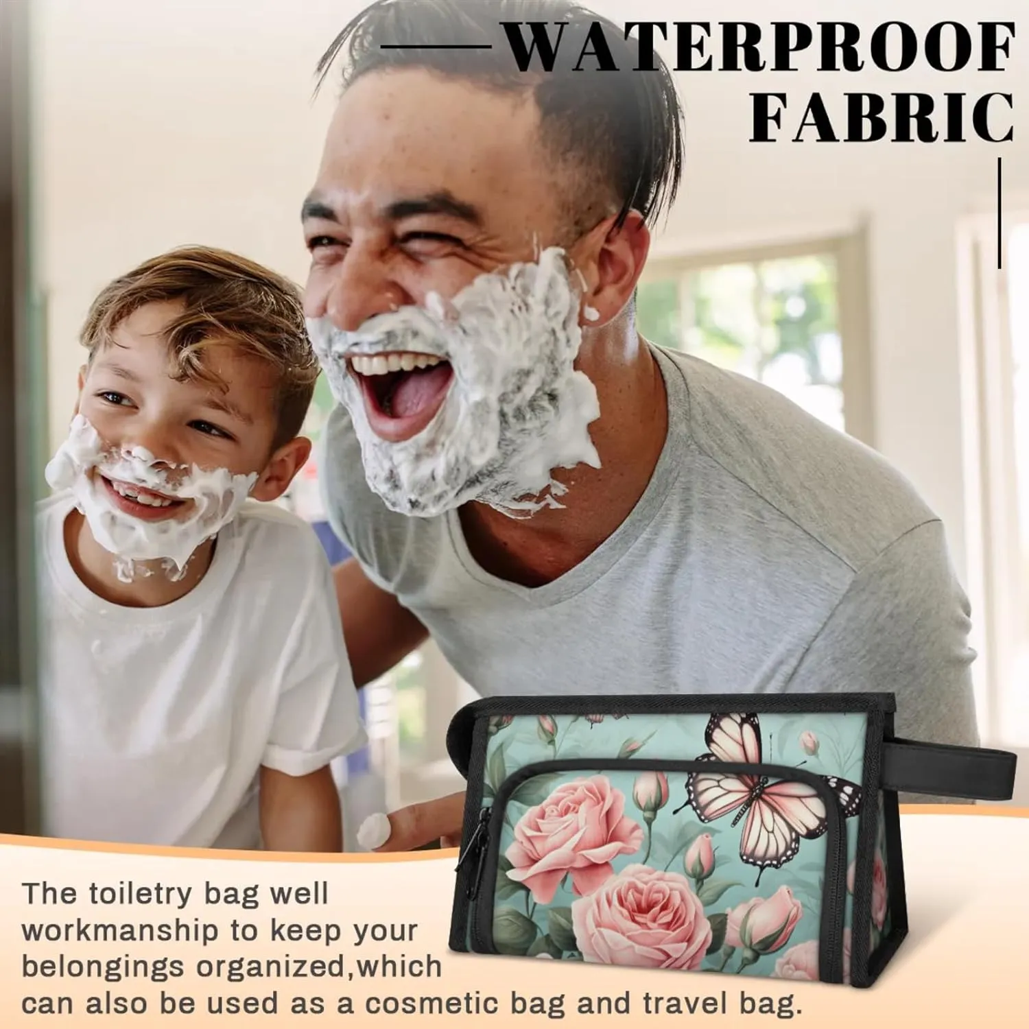 Waterproof Cosmetic Bags for Women Rose Butterfly Makeup Organizer Toiletry Bag with Zipper Pockets, Travel Makeup Bag for Business, Beach & Gym