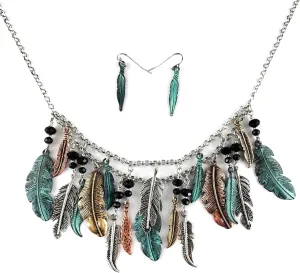 Western Collection Bohemian Metal Gold Silver Rose Gold Patina Feather Pendants Necklace