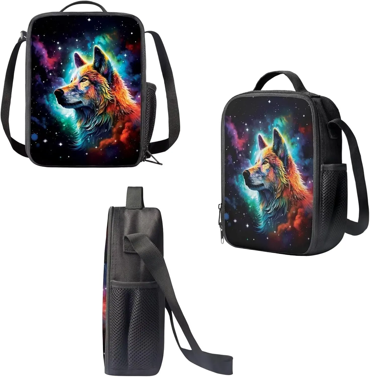 Wolf Backpack Set Backpacks with Lunch Box Cool Pencil Pouch Lunch Box with Zipper Pockets School Bag with Laptop Compartment Children's Polyester School Bag Set