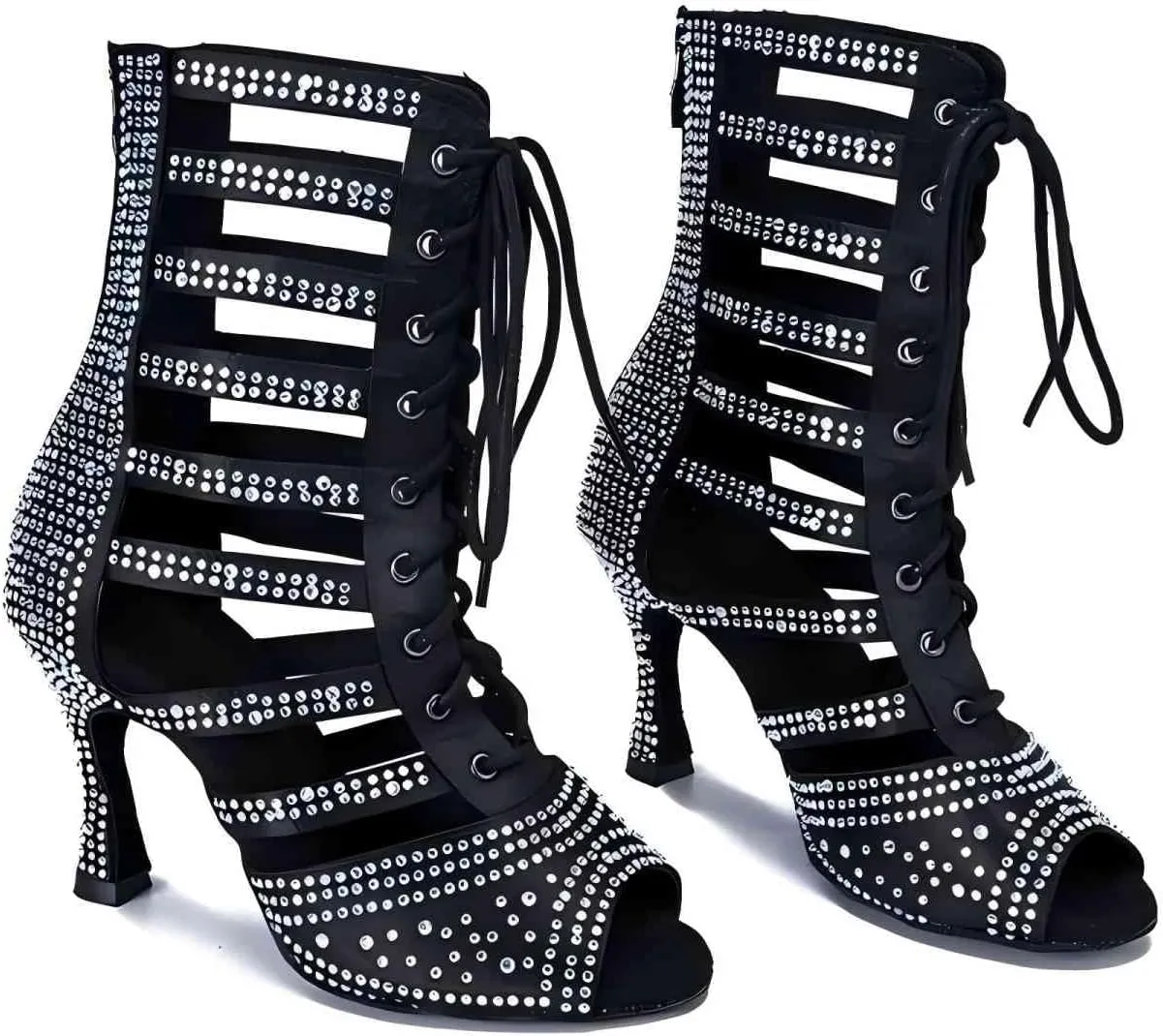 Women Ballroom Dance Boots Rhinestone Handmade Sandals Latin Salsa Modern Practice Performance Dance Boots Shoes
