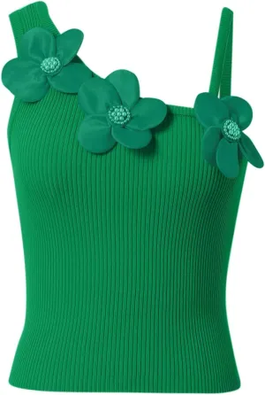 Women Fashion Solid Sexy Flower Bodice Casual Sleeveless Vest Lace Cold Shoulder Top