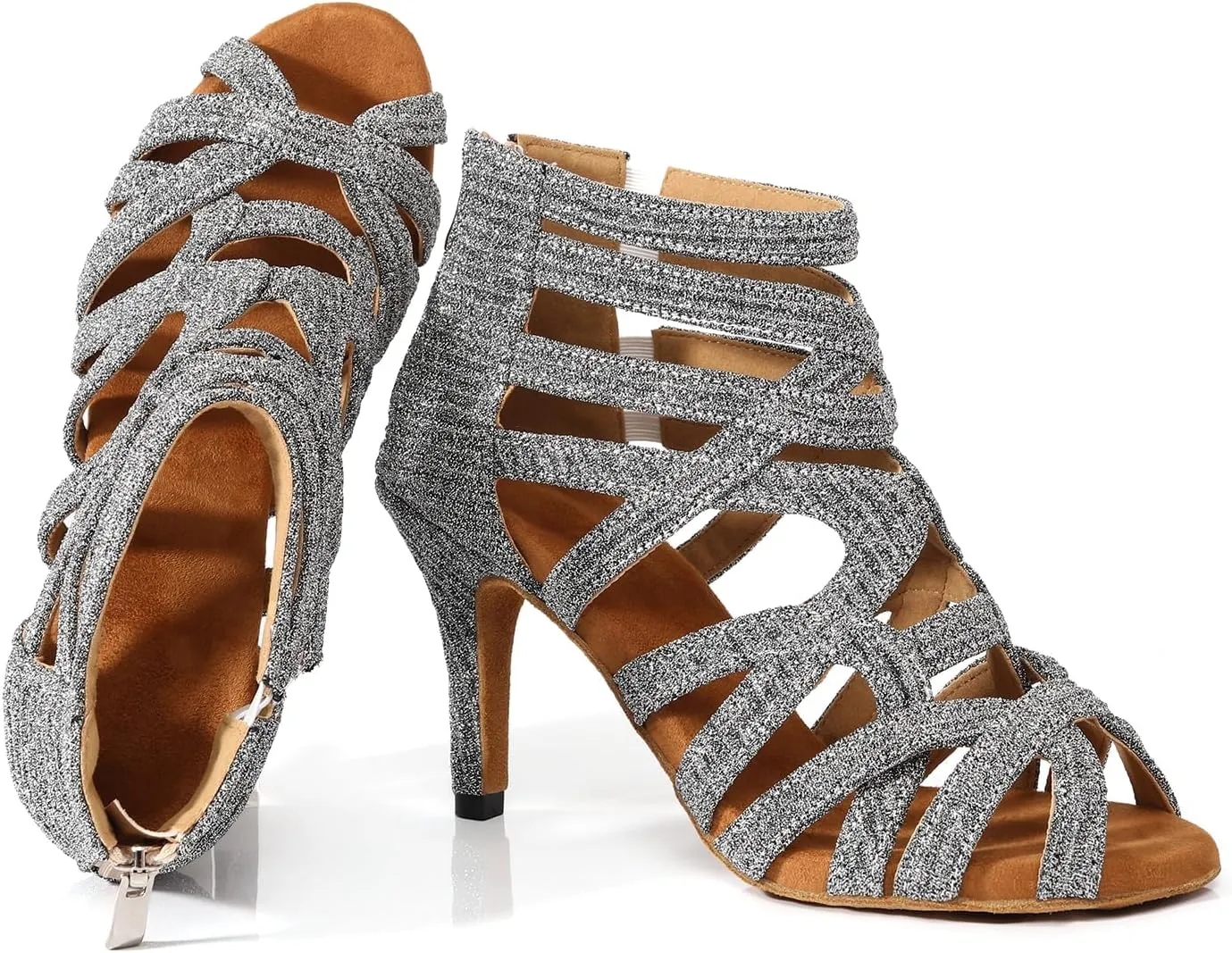 Women Latin Dance Boots Peep Toe Ballrooom Salsa Performance Professional Ankle Dance Shoes Dance Heels