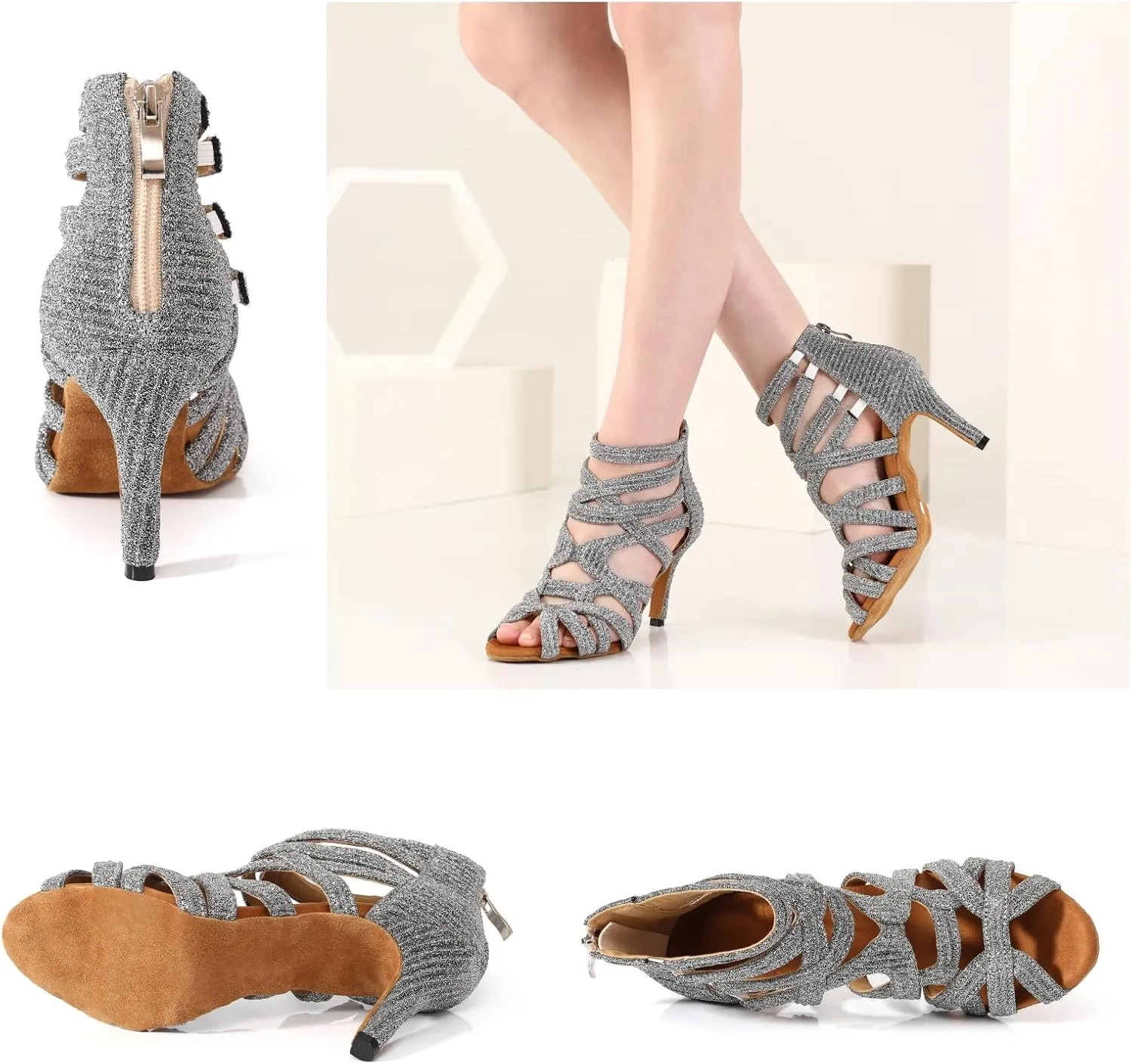Women Latin Dance Boots Peep Toe Ballrooom Salsa Performance Professional Ankle Dance Shoes Dance Heels