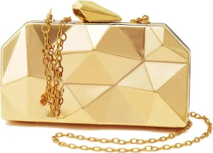 Women Lattice Pattern Metal Evening Clutch Bag,Geometric Evening Clutch Purse Handbag With Chain Strap For Lady Wedding Party Prom Formal Occasion