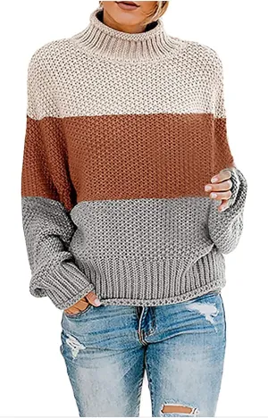 Women Sweaters 2024 Turtleneck Batwing Long Sleeve Knitted Pullover Sweater Loose Oversized Chunky Jumper Tops
