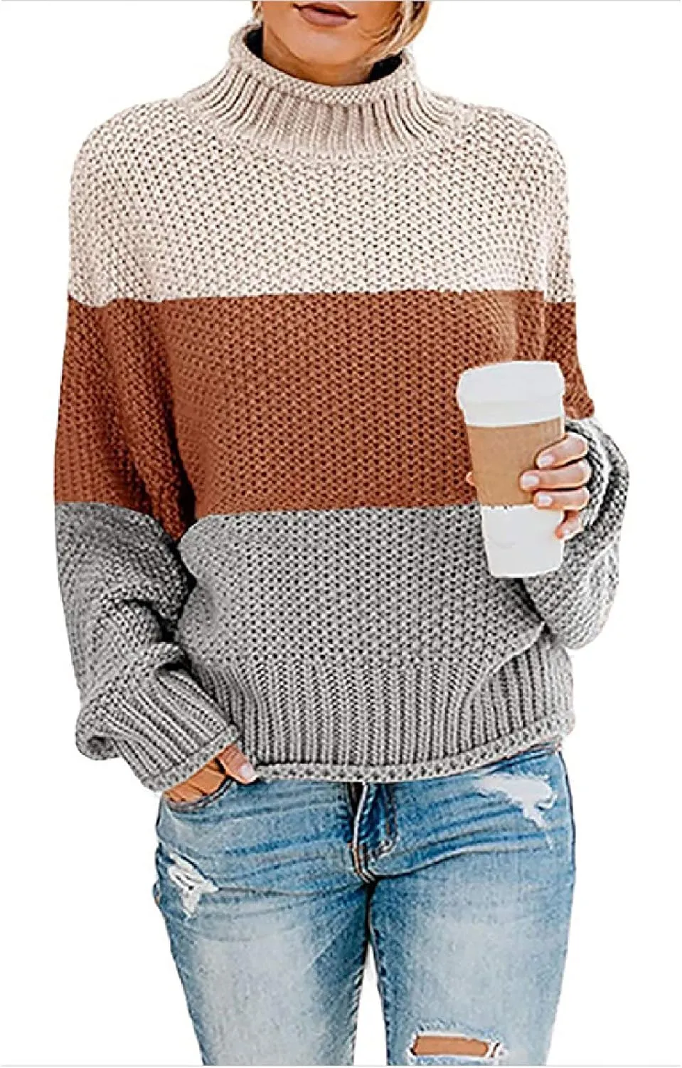 Women Sweaters 2024 Turtleneck Batwing Long Sleeve Knitted Pullover Sweater Loose Oversized Chunky Jumper Tops