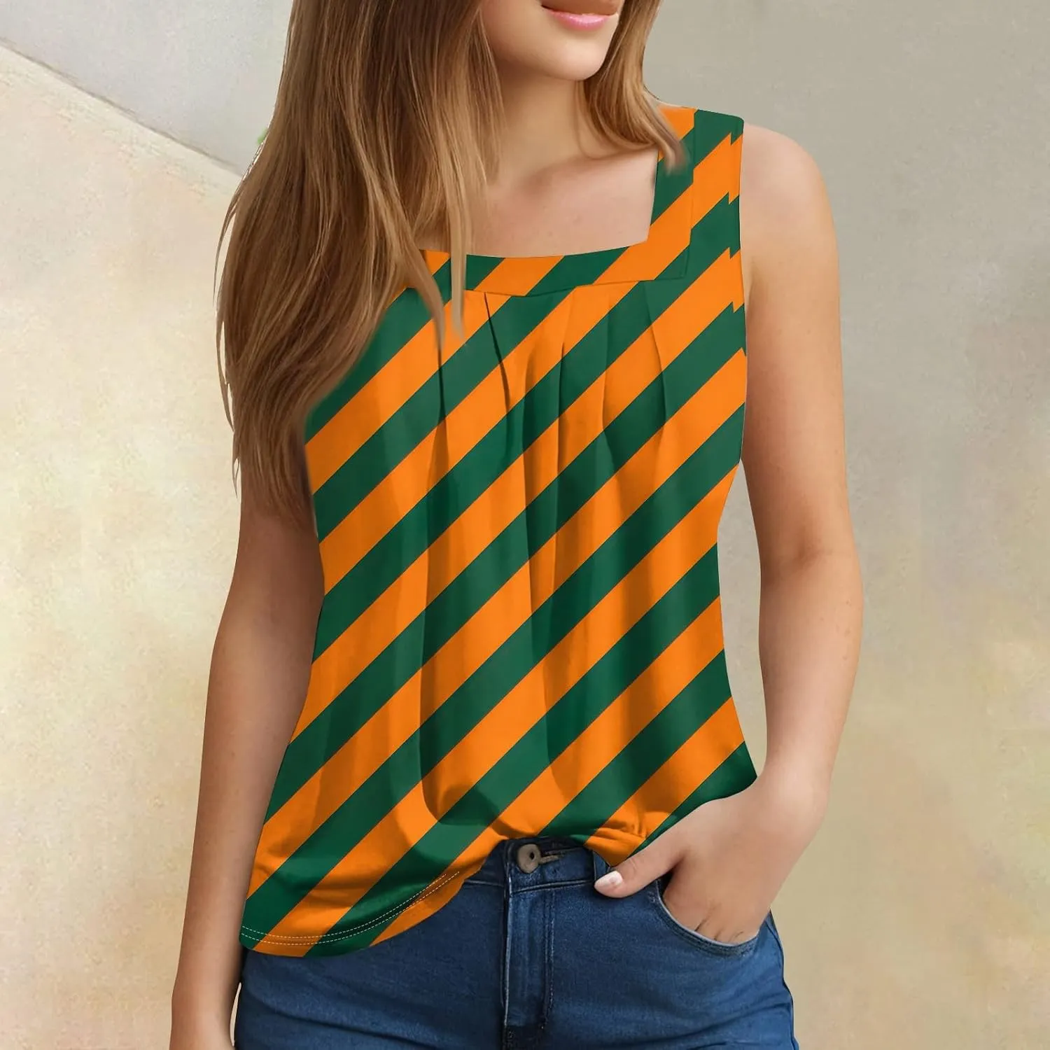 Women Tank Tops Summer Square Neck Sleeveless Tops Loose Fit Flowy Cute Casual Shirts Vacation Blouses