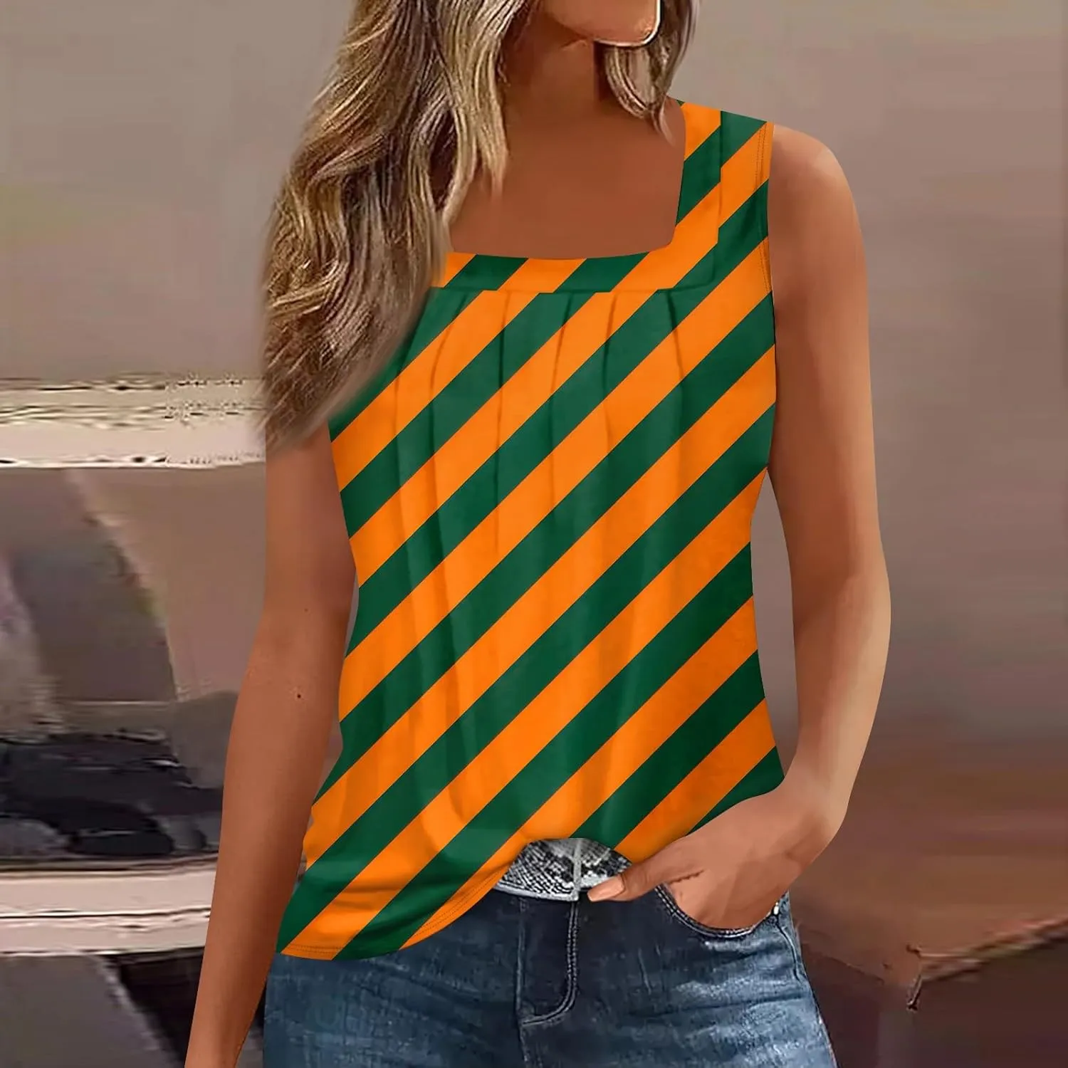 Women Tank Tops Summer Square Neck Sleeveless Tops Loose Fit Flowy Cute Casual Shirts Vacation Blouses