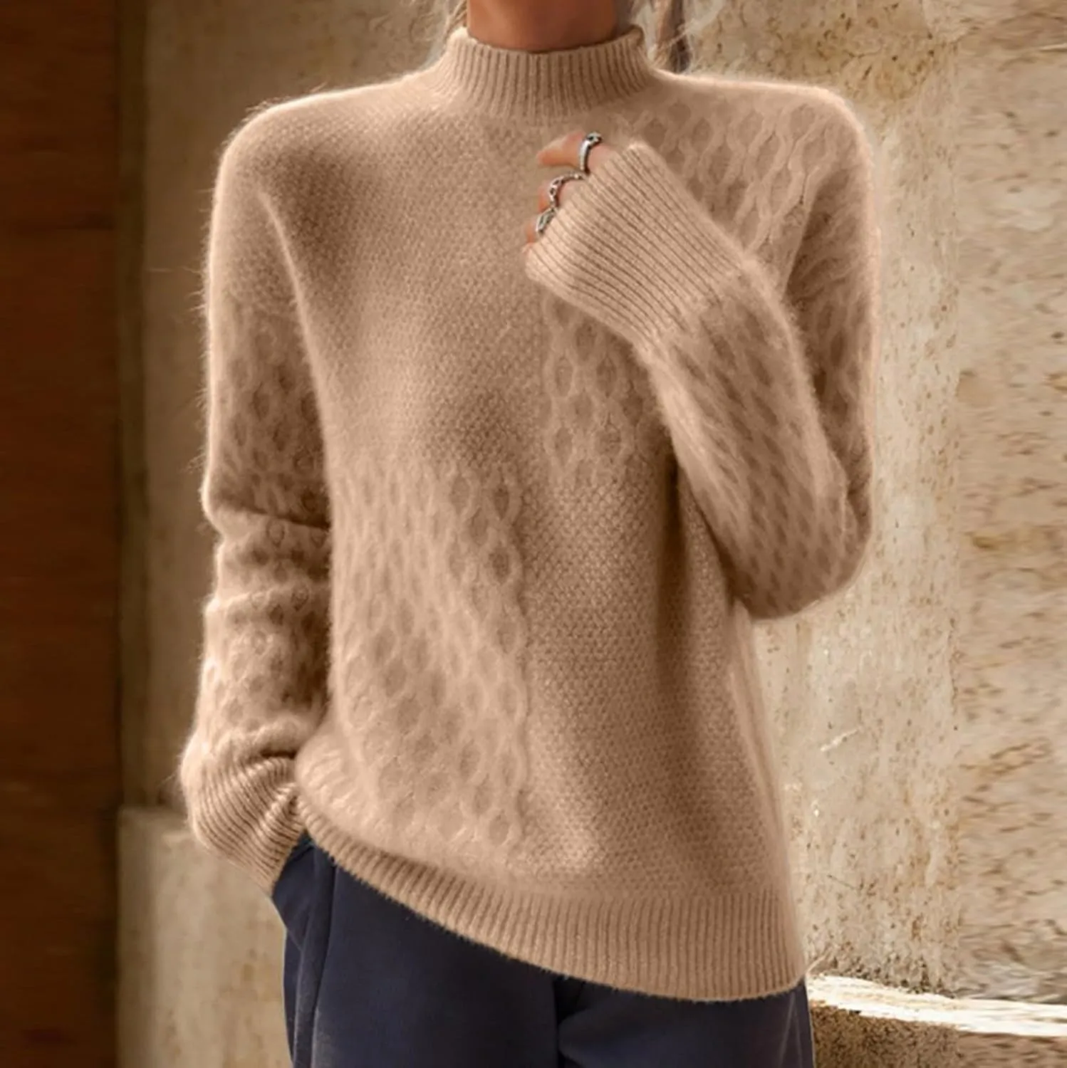 Women Turtleneck Warm Sweater Long Sleeve Comfortable Sweaters Casual Trendy Chunky Sweaters