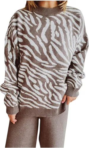 Womens 2024 Fall Winter Fashion Crewneck Long Sleeve Colorblock Chunky Knit Casual Loose Pullover Sweater Jumper Tops