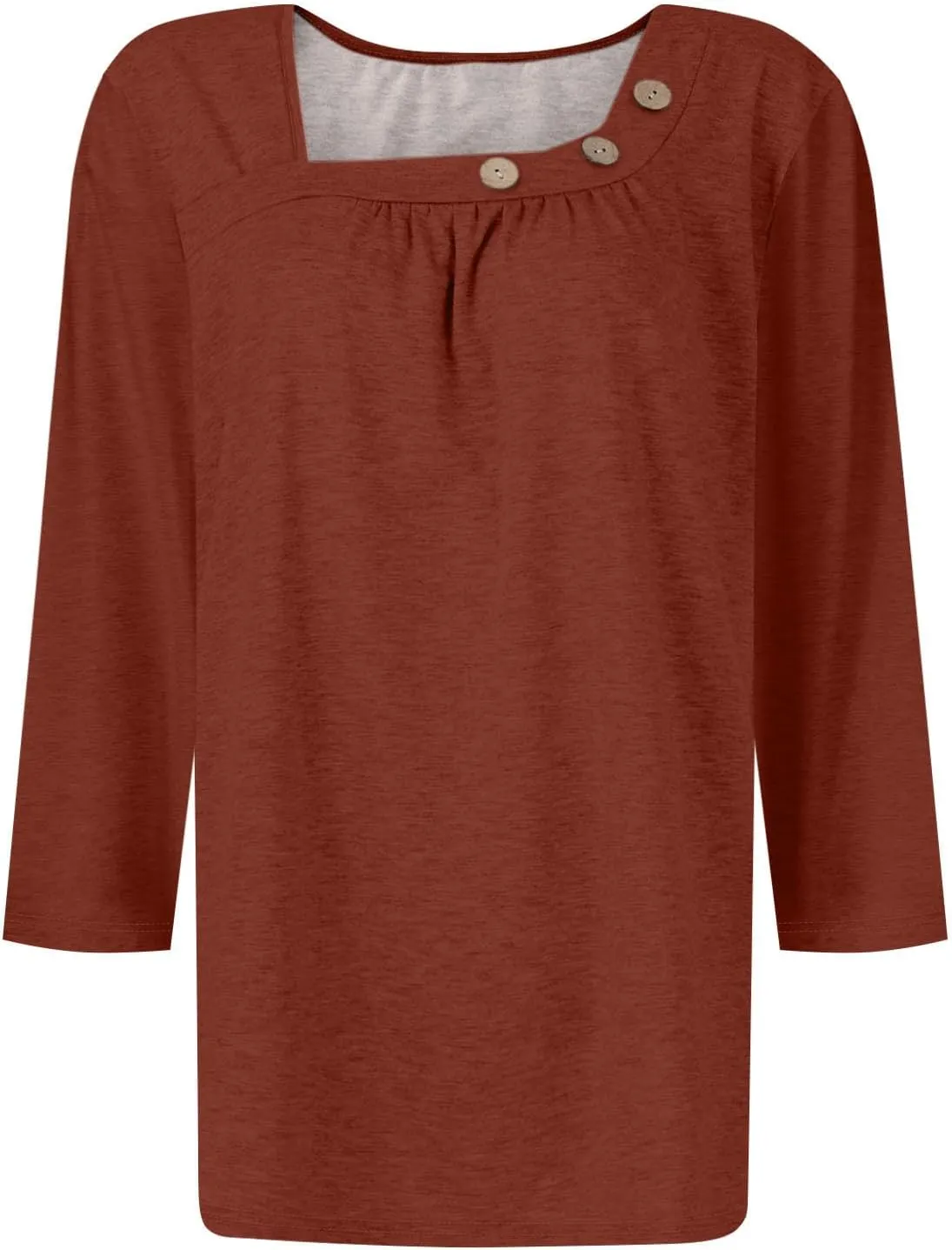 Womens 3/4 Sleeve Blouses Dressy Casual Loose Fit Shirts Button Decor Summer Trendy Tunic Tops