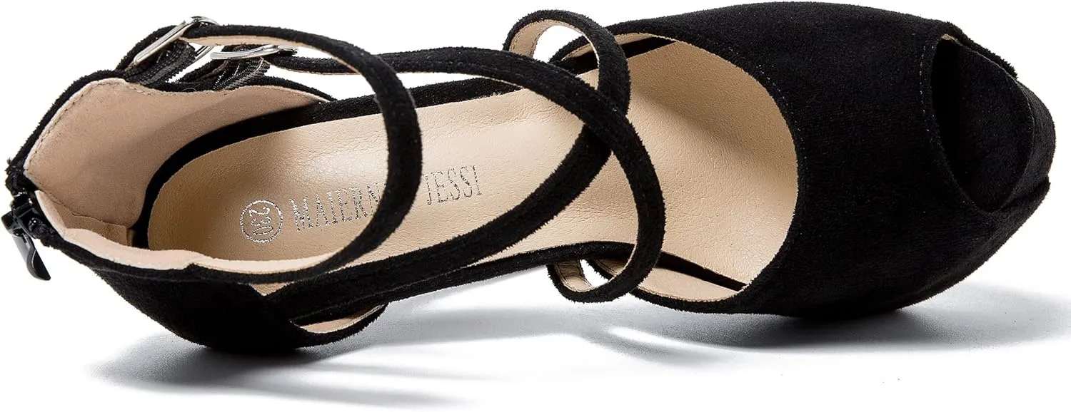 Women's Ankle Cross Strap Sandals Platform Stiletto Dress Zip