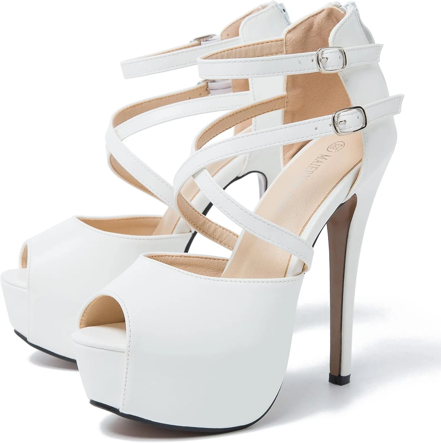 Women's Ankle Cross Strap Sandals Platform Stiletto Dress Zip