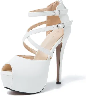 Women's Ankle Cross Strap Sandals Platform Stiletto Dress Zip