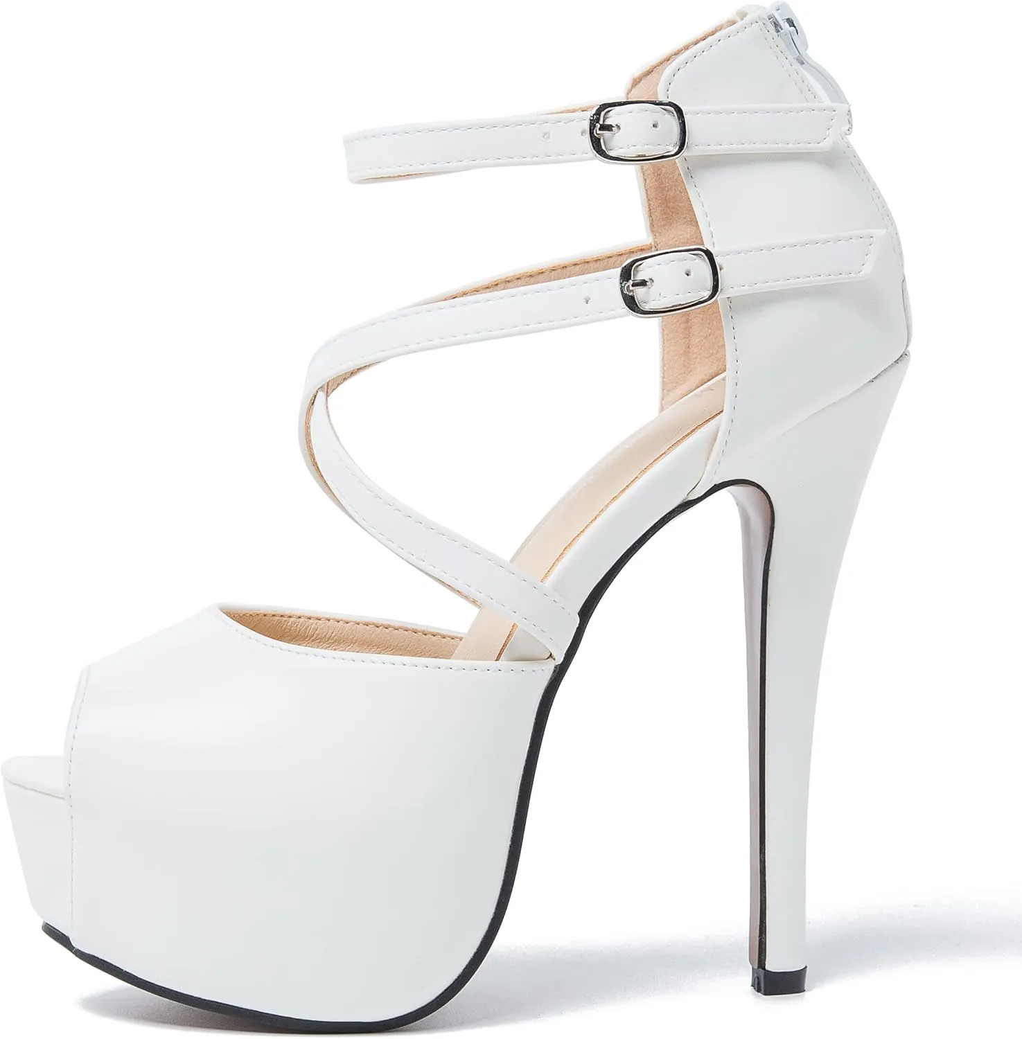Women's Ankle Cross Strap Sandals Platform Stiletto Dress Zip