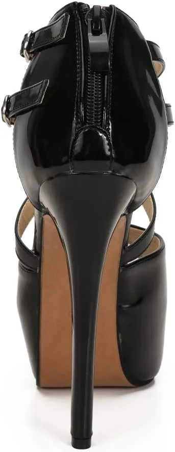 Women's Ankle Cross Strap Sandals Platform Stiletto Dress Zip