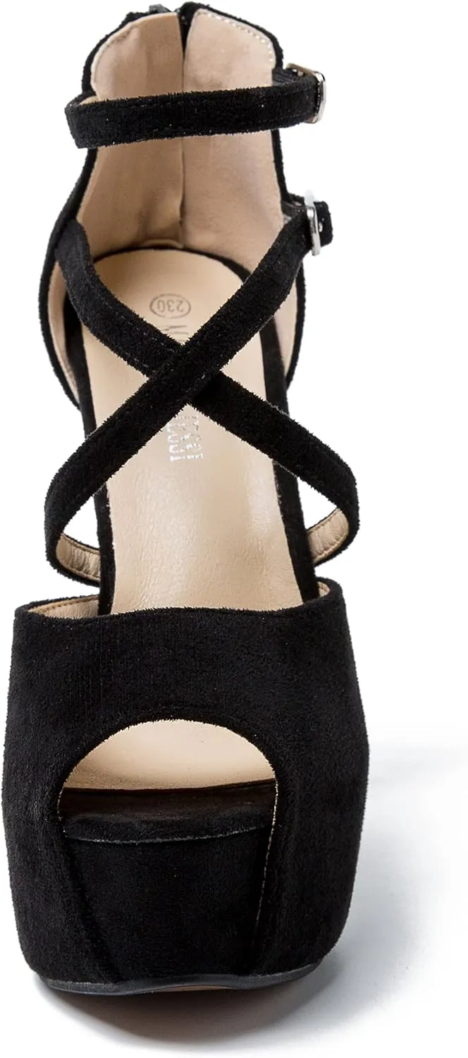 Women's Ankle Cross Strap Sandals Platform Stiletto Dress Zip