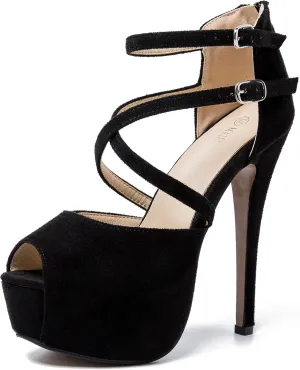 Women's Ankle Cross Strap Sandals Platform Stiletto Dress Zip