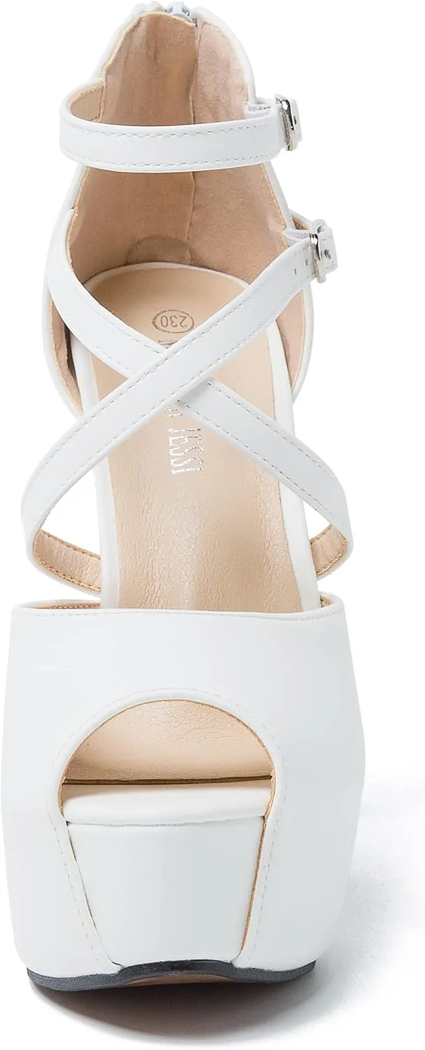 Women's Ankle Cross Strap Sandals Platform Stiletto Dress Zip