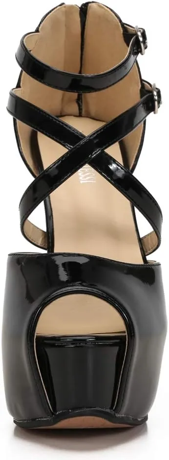 Women's Ankle Cross Strap Sandals Platform Stiletto Dress Zip