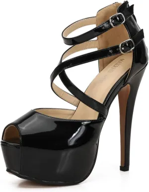 Women's Ankle Cross Strap Sandals Platform Stiletto Dress Zip
