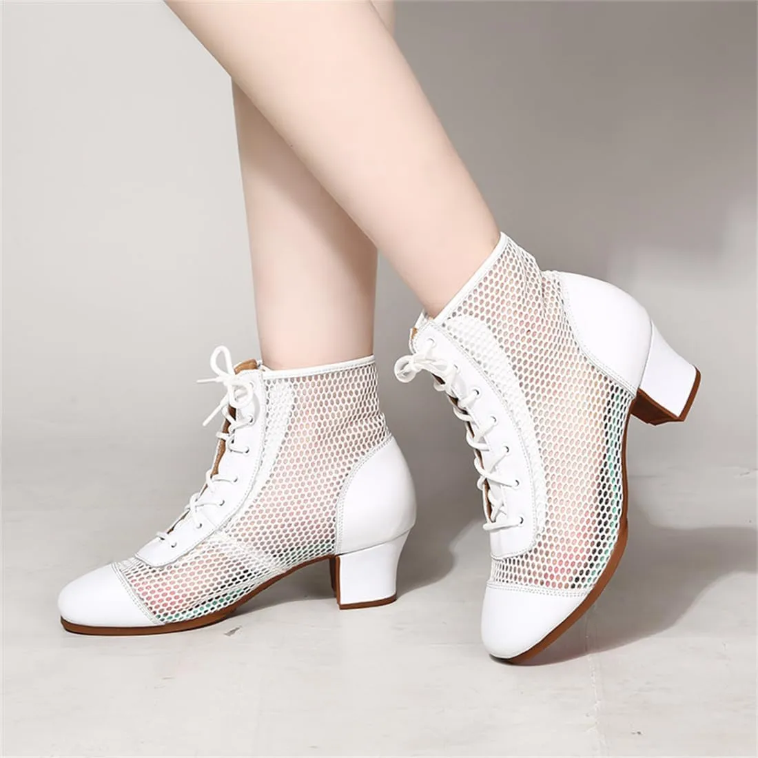 Women's Ballroom Dance Shoes, Latin Salsa Practice Performance Dancing Shoes Lace-Up High Top Jazz Boots