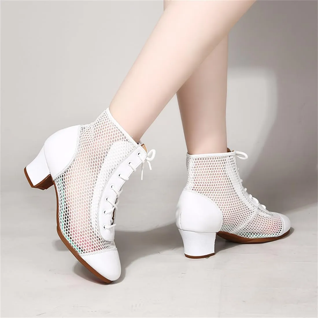 Women's Ballroom Dance Shoes, Latin Salsa Practice Performance Dancing Shoes Lace-Up High Top Jazz Boots