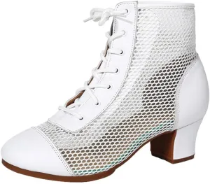 Women's Ballroom Dance Shoes, Latin Salsa Practice Performance Dancing Shoes Lace-Up High Top Jazz Boots