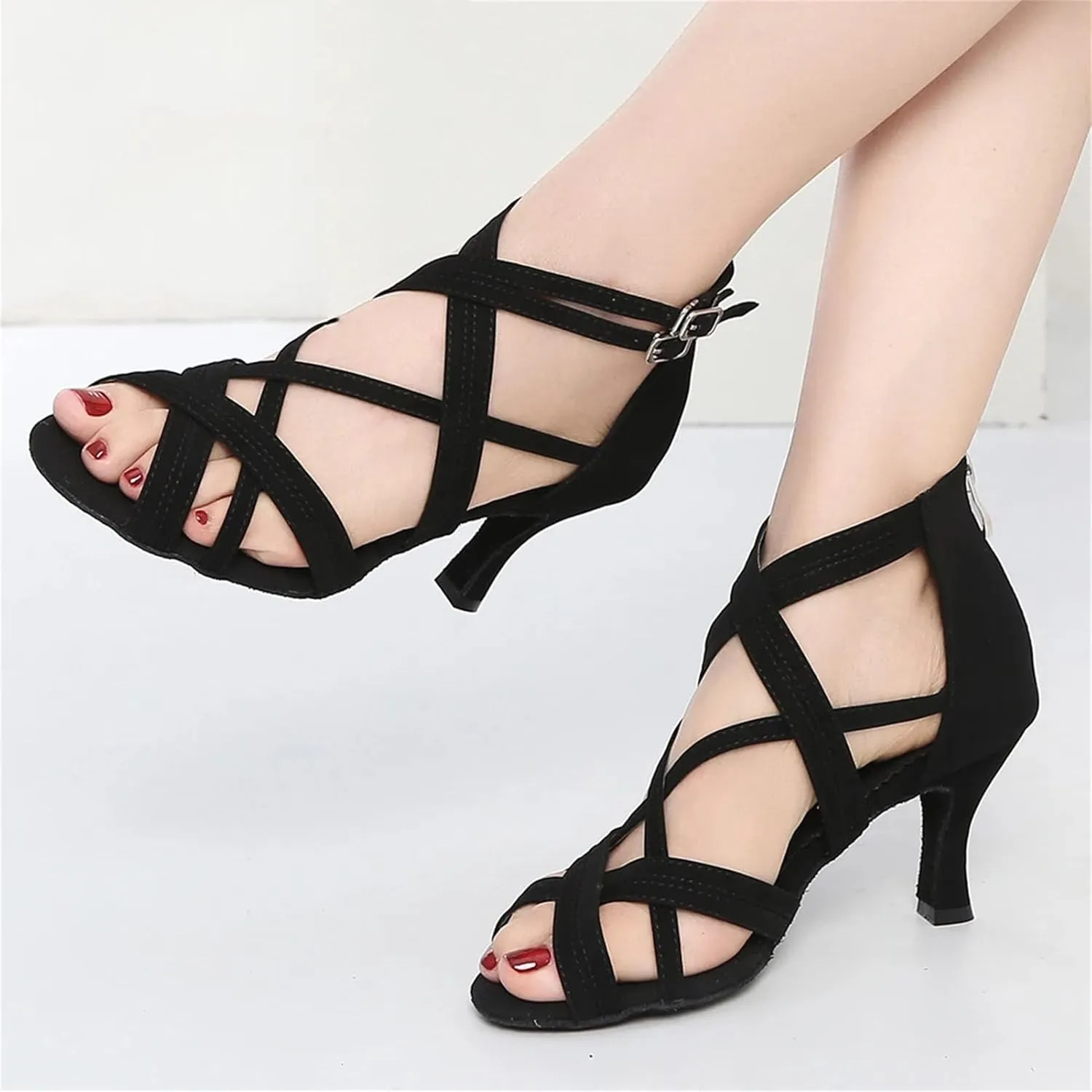 Women's Black Latin Dance Shoes - Tango Jazz Salsa Professional Ballroom Sneakers, 5CM/2Inch Heel Height