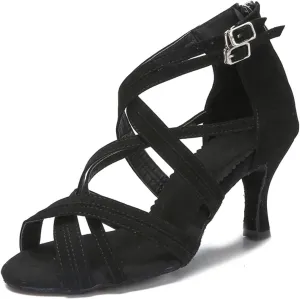 Women's Black Latin Dance Shoes - Tango Jazz Salsa Professional Ballroom Sneakers, 5CM/2Inch Heel Height