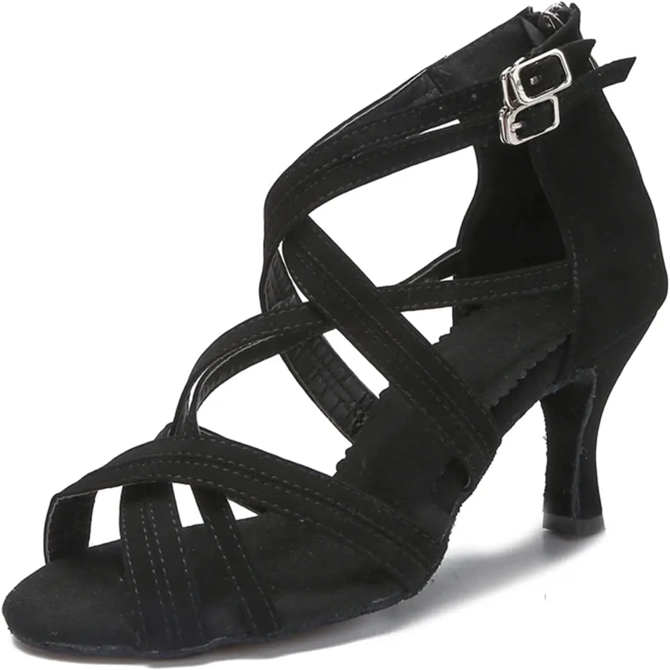 Women's Black Latin Dance Shoes - Tango Jazz Salsa Professional Ballroom Sneakers, 5CM/2Inch Heel Height