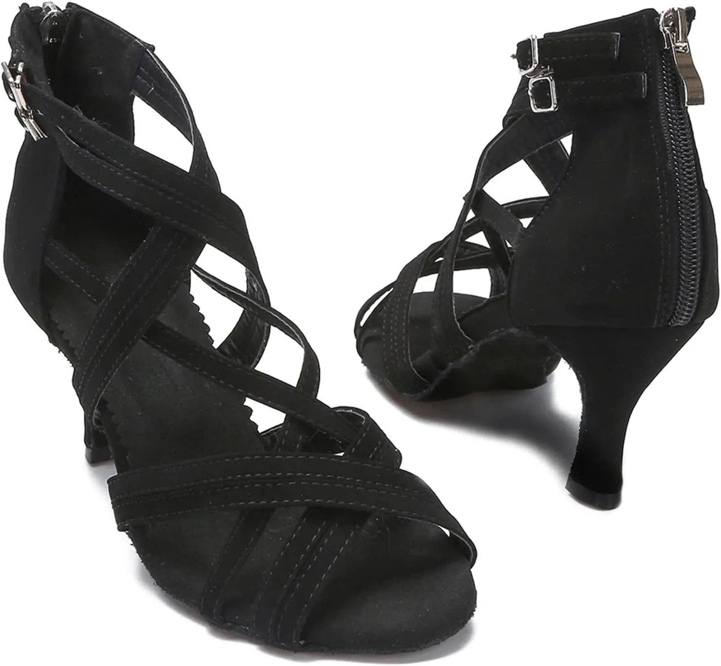 Women's Black Latin Dance Shoes - Tango Jazz Salsa Professional Ballroom Sneakers, 5CM/2Inch Heel Height