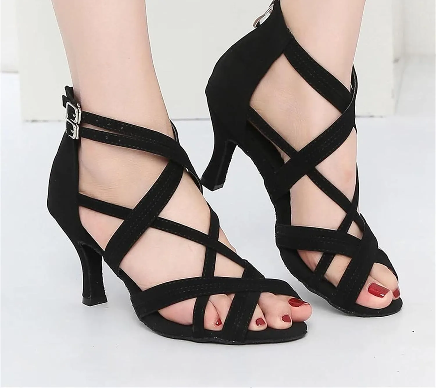 Women's Black Latin Dance Shoes - Tango Jazz Salsa Professional Ballroom Sneakers, 5CM/2Inch Heel Height