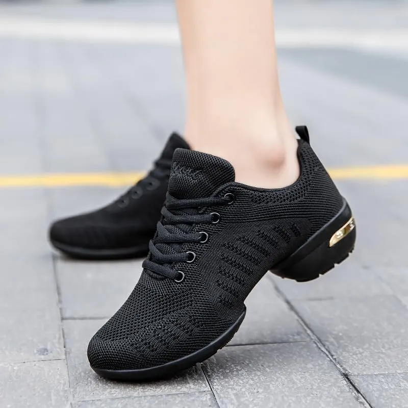 Women's Breathable Mesh Dance Shoes - Mid HeelLace-Up Suitable for WalkingAll-Season Fabric Comfort Sneakers